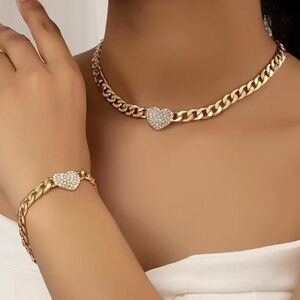 Necklace, Bracelet and Earrings Cubic Zirconia Hearts on Each Piece - Set of 3